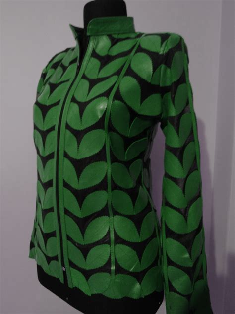 Green Leather Leaf Jacket for Women [ Design 01 ]