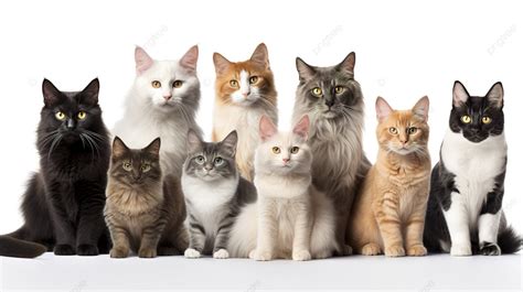 Group Of Cats Sitting On A White Background, Picture Of All Cat Breeds, Cat, Pet Background ...