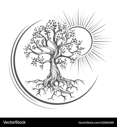 Tree of life esoteric tattoo drawn in engraving Vector Image