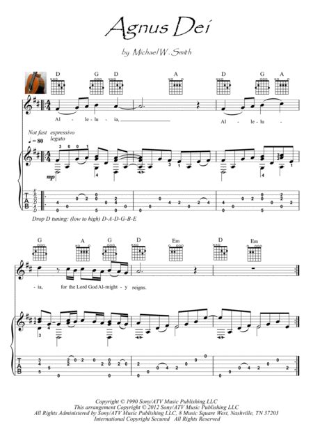 Agnus Dei (arr. PianoSheetNow) Sheet Music | Michael W. Smith | Guitar Tab