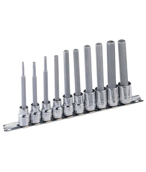 10 Piece 3/8" Dr. Metric Hex Bit Socket Set (Long) - Genius