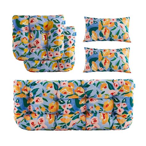 BLISSWALK Outdoor Floral Cushions Loveseat Chair with Bench Cushion ...