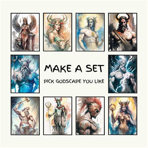 Olympian Gods Gallery Wall Print Custom Set Watercolor Eclectic Greek ...