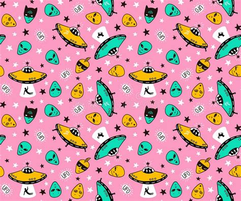 Vector Seamless Patterns with Funny Ufo. Colorful Space Seamless ...