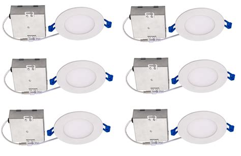 Topaz Lighting (Pack of 6) 77230 9W Slim 4" Dimmable Recessed Ceiling Downlight, 4000K, White ...