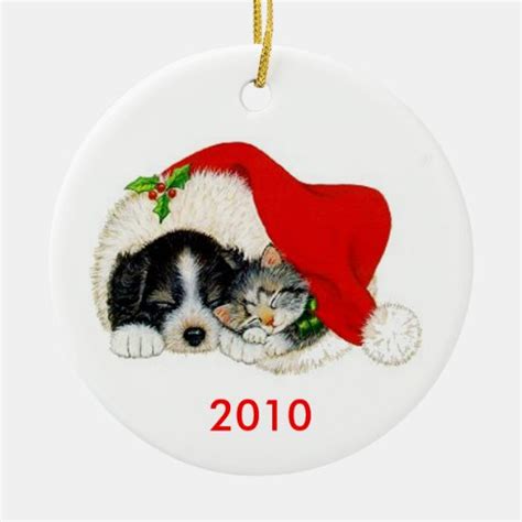 Dog and Cat Christmas Ornament | Zazzle