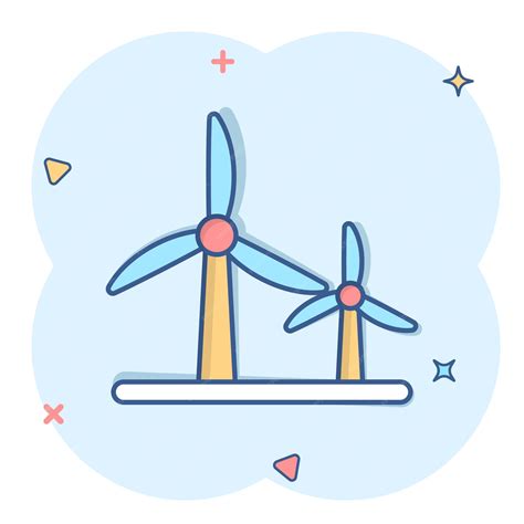 Icono de planta de energía eólica en estilo cómic ilustración de vector de dibujos animados de ...