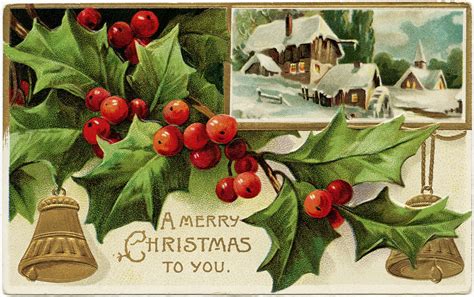 Holly and Berries Vintage Christmas Postcard ~ Free Download | Old Design Shop Blog