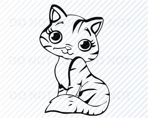 Kitten SVG Black & White Cartoon Cat Vector Images Baby - Etsy UK