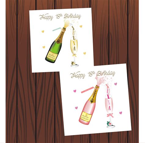 Personalised Birthday Card Champagne | Etsy