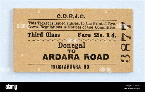 Vintage Irish CDRJC Railway Train Ticket Donegal Ardara Road 1960s Stock Photo: 138742451 - Alamy