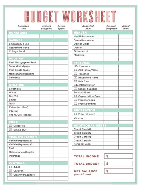 Free Printable Personal Budget Template