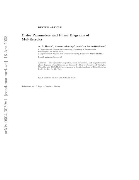 (PDF) REVIEW ARTICLE: Order parameters and phase diagrams of multiferroics