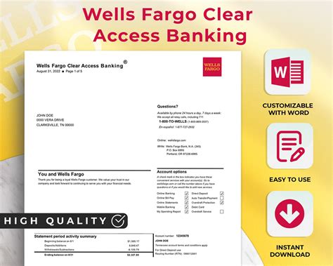 Wells Fargo Personal Bank Statementwells Fargo Editable - Etsy