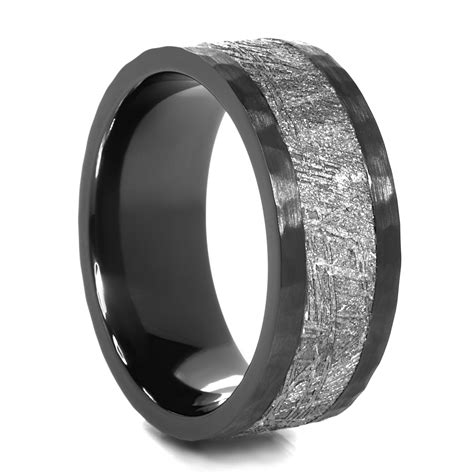 Meteorite and Black Zirconium Wedding Band - Lashbrook Design Meteorite Ring