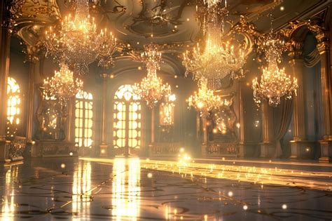 Premium Photo | Grand ballroom with opulent chandeliers and sparkl