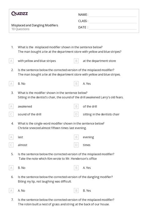 50+ Misplaced and Dangling Modifiers worksheets on Quizizz | Free ...