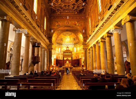 Interior of the Church of Santa Maria in Trastevere in Rome, Italy ...