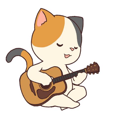Animated Illustration of a Cat Playing an Acoustic Guitar | UGOKAWA