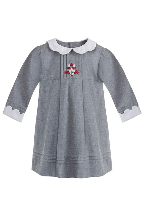 Ines | Hand Embroidered Grey Cotton Wool Dress - Annafie