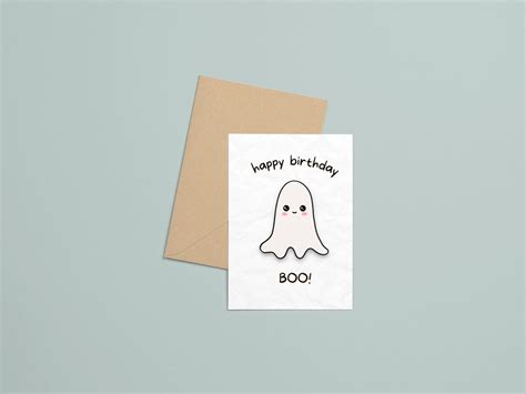 Happy Birthday Boo Card Cute Ghost Kawaii Greeting Card Birthday Card ...