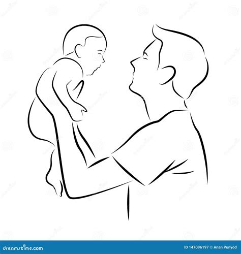 Abstract Drawing Line Father Carrying a Baby Vector Art Design Stock Vector - Illustration of ...