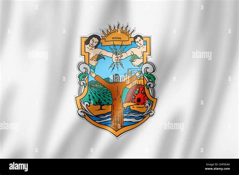 Baja California state flag, Mexico waving banner collection. 3D illustration Stock Photo - Alamy