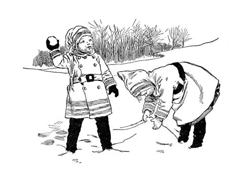 black and white cartoon children playing in snow - Clip Art Library
