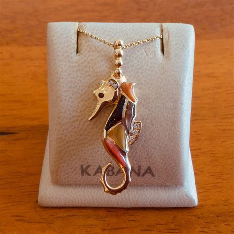 Kabana Jewelry 14k Yellow Gold Seahorse Pendant by Kabana with Multi Mother of Pearl and Diamond ...