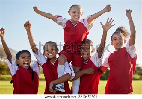 Soccer Team Girls Celebrate Winning Success Stock Photo 2210454301 ...