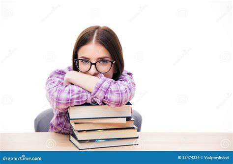 Young Woman Sitting at the Table with Books Stock Photo - Image of studio, pretty: 53474334