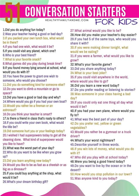 Conversation Starters for Kids Download - Healthy Family and Me