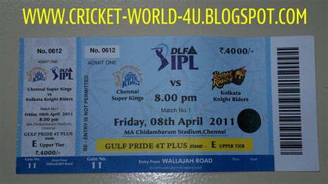 IPL TICKET 2011 CSK VS KKR AT CHEPAUK