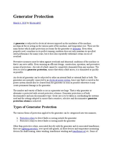 Types of Generator Protection | PDF | Electric Generator | Relay