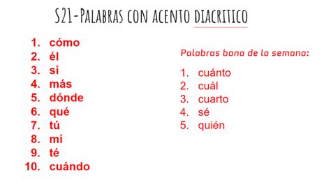 W21-Palabras con Acento diacritico Diagram | Quizlet