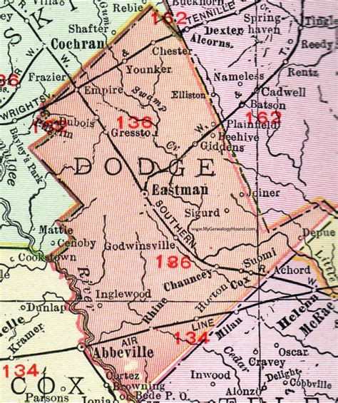 Dodge County, Georgia, 1911, Map, Rand McNally, Eastman, Rhine, Chester
