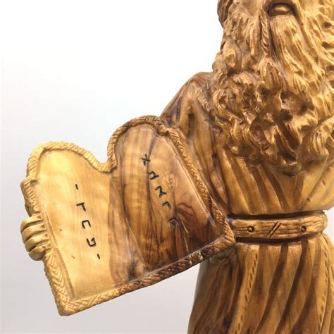 Hand Carved Olive Wood Moses Exodus Ten Commandments Figure Statue Israel Jewish - Other