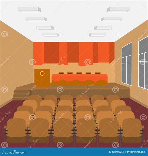 School Assembly Hall Interior. Decorated Stage Vector Illustration | CartoonDealer.com #172819900