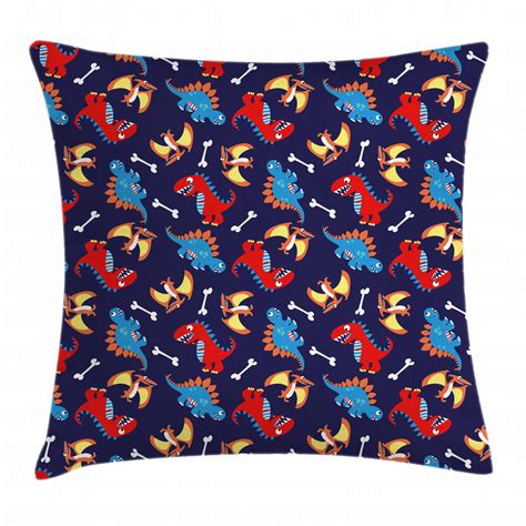 Dinosaur Throw Pillow Cushion Cover, Three Different Cartoon Dinosaurs Funny Expressions and ...