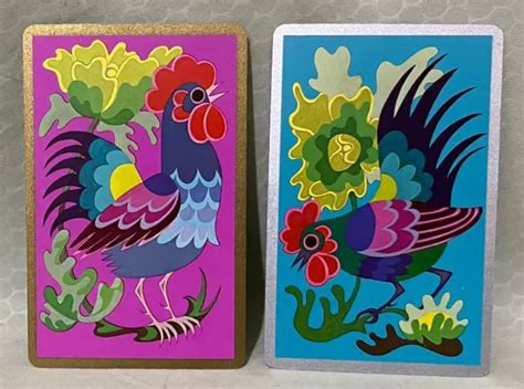 2 SINGLE VINTAGE New Cond Rooster Chicken Bird Playing Swap Retro Card Art Craft $3.49 - PicClick