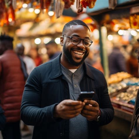 Premium Photo | Happy Black Man Smiling on his Mobile Phone