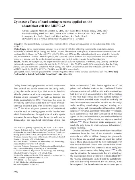 (PDF) Cytotoxic effects of hard-setting cements applied on the odontoblast cell line MDPC-23 ...