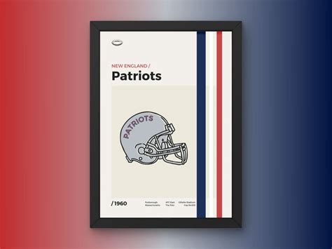 New England Patriots Poster Minimal Mid Century Modern Wall Print NFL ...