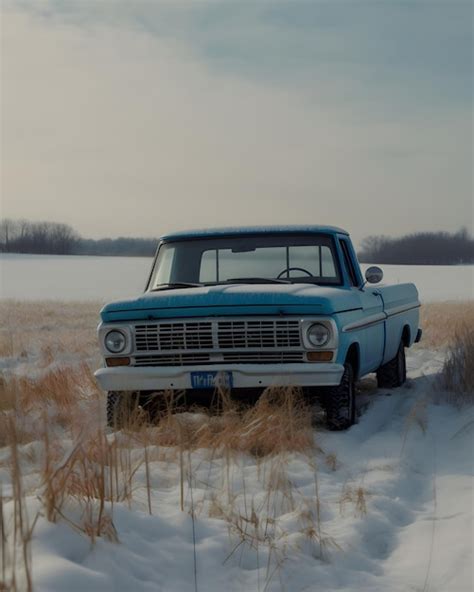 Premium AI Image | wild photo angle blue 4 wheel Car In field full of snow