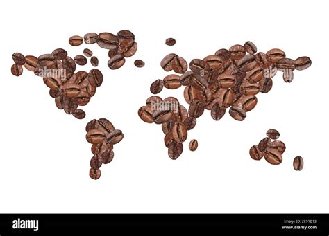 World map made of coffee beans on white background Stock Photo - Alamy