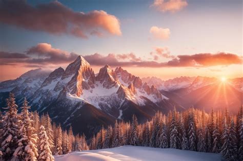 Premium AI Image | Mountain Alpenglow Winter Sunset