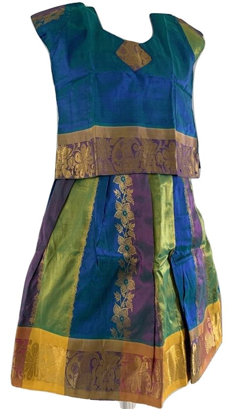 Multicolor Silk Pattu Pavada Langa Dress Girls 1 to 2 Years #33810 | DesiClik.com, USA