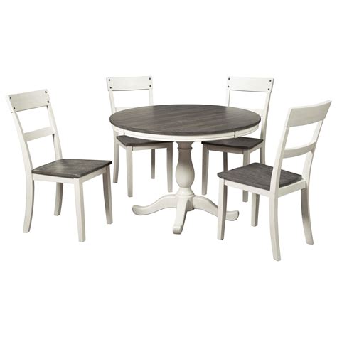 Ashley Signature Design Nelling Farmhouse Two-Tone 5-Piece Round Dining ...