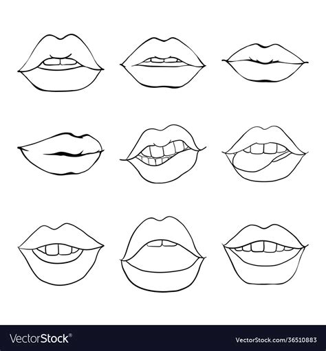 Set sketches -mouth with teeth female lips Vector Image