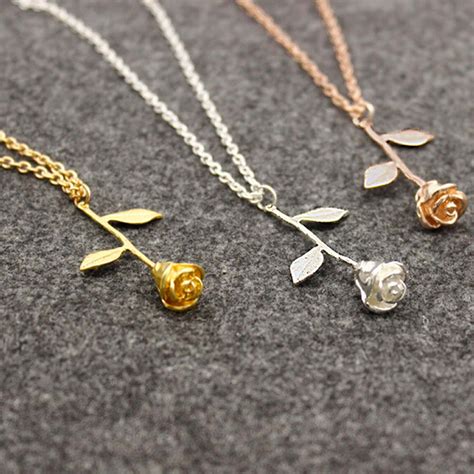 Jewelry Necklace For Women Girls Delicate Rose Flower Pendant Necklace ...